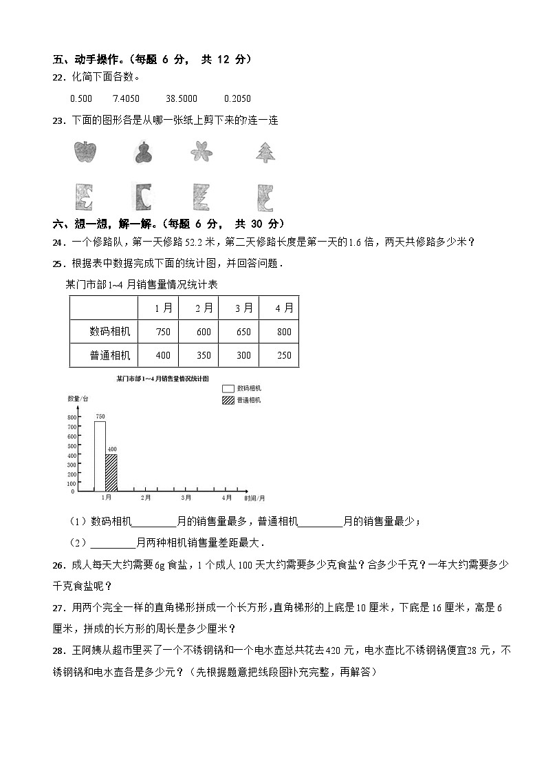云南省红河哈尼族彝族自治州开远市2022-2023学年四年级下学期数学期末学业质量监测试卷第3页