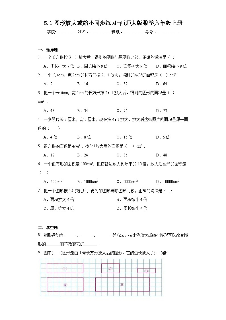 5.1图形放大或缩小同步练习-西师大版数学六年级上册01
