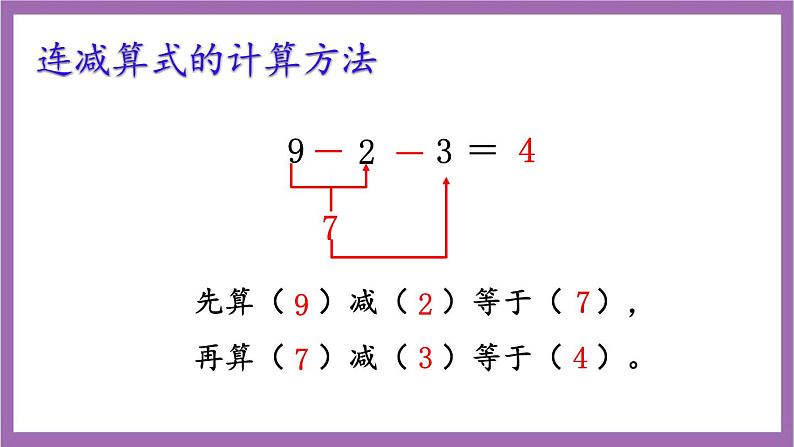 西师大版 数学一年级上册 2.5.2 连减 课件06