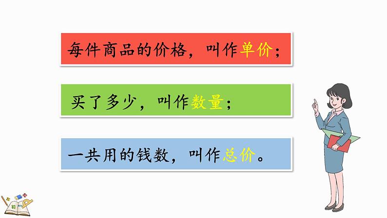 人教版四年级数学上册课件 4-5 单价、数量与总价的关系06