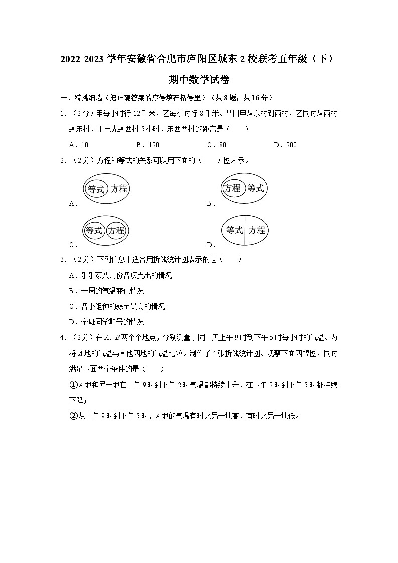 安徽省合肥市庐阳区城东2校联考2022-2023学年五年级下学期期中数学试卷第1页