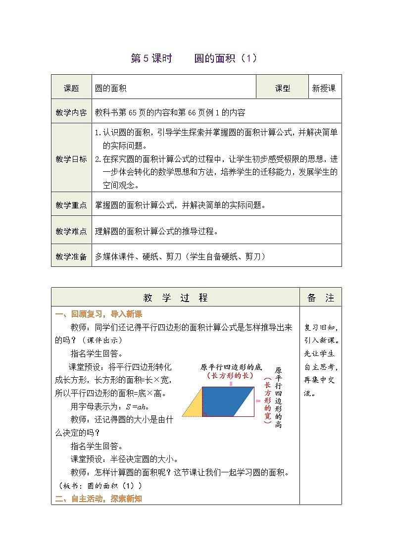 5.5 圆的面积（1）（教案）人教版六年级上册数学01
