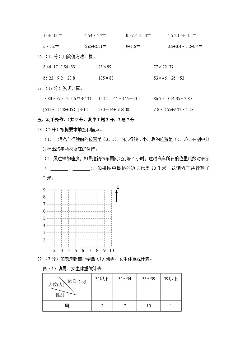 重庆市北碚区2022-2023学年四年级下学期期末数学试卷03