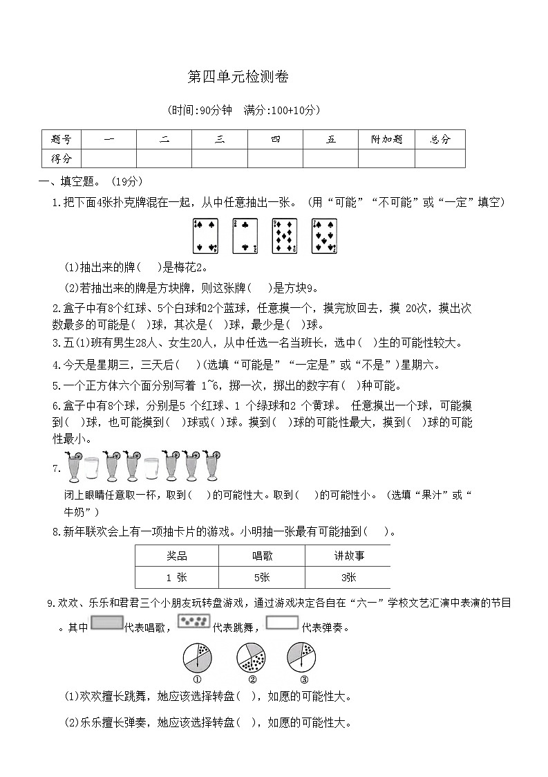 人教版数学五年级上册第四单元检测卷第1页