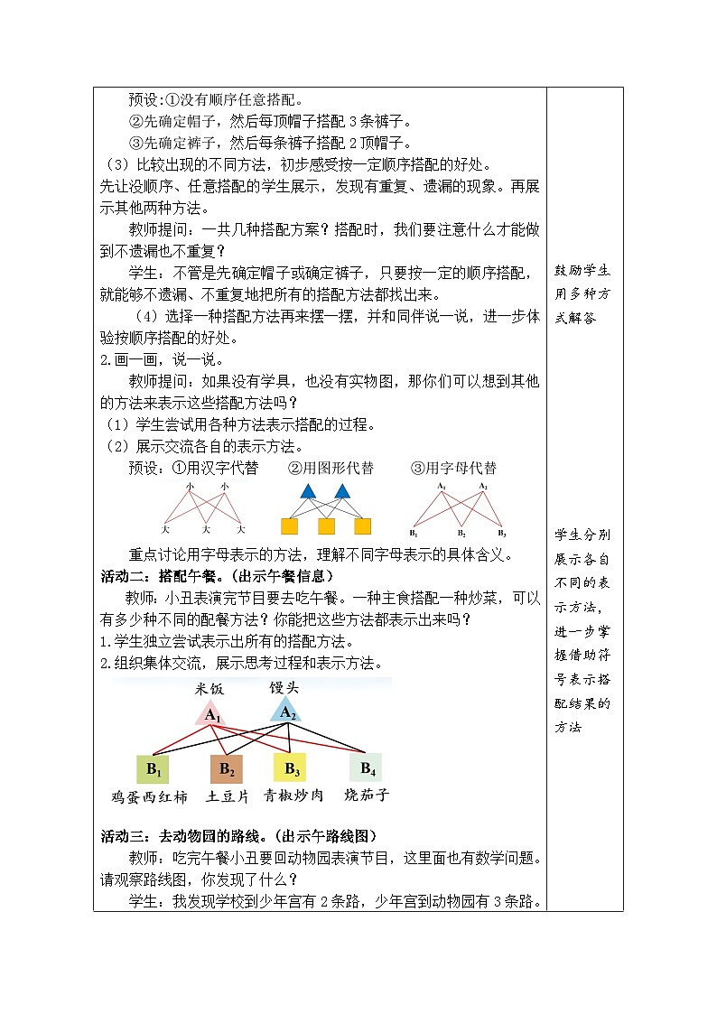 数学好玩 搭配中的学问（教案）北师大版三年级上册数学02