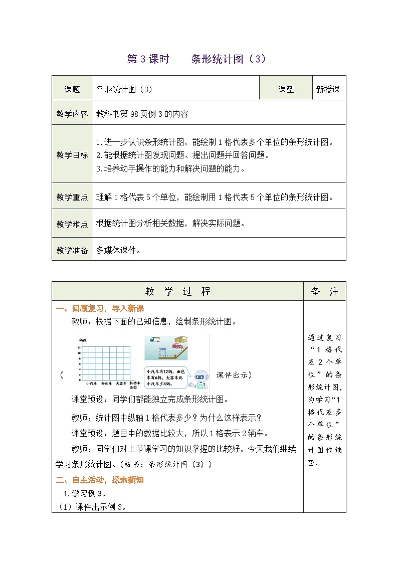 7.3 条形统计图（3）（教案）人教版四年级上册数学第1页