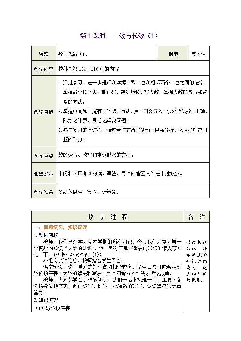 9.1 数与代数（1）（教案）人教版四年级上册数学01