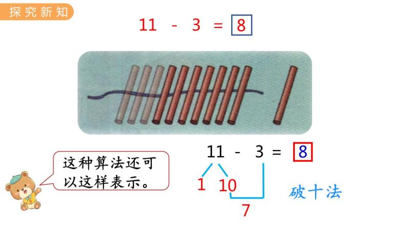 冀教版一年级数学上册课件 9.2  11减几的减法06