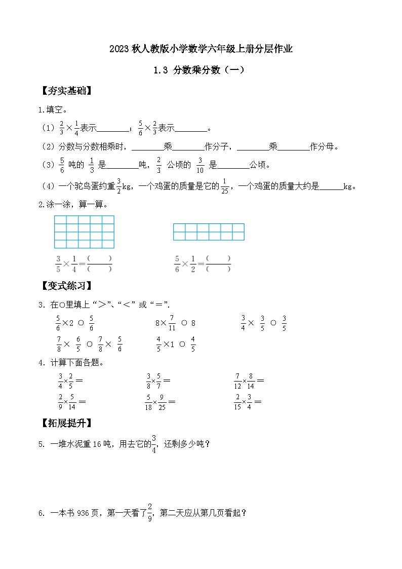 1.3 分数乘分数（一）（分层作业）-（素养达标）六年级数学上册人教版第1页