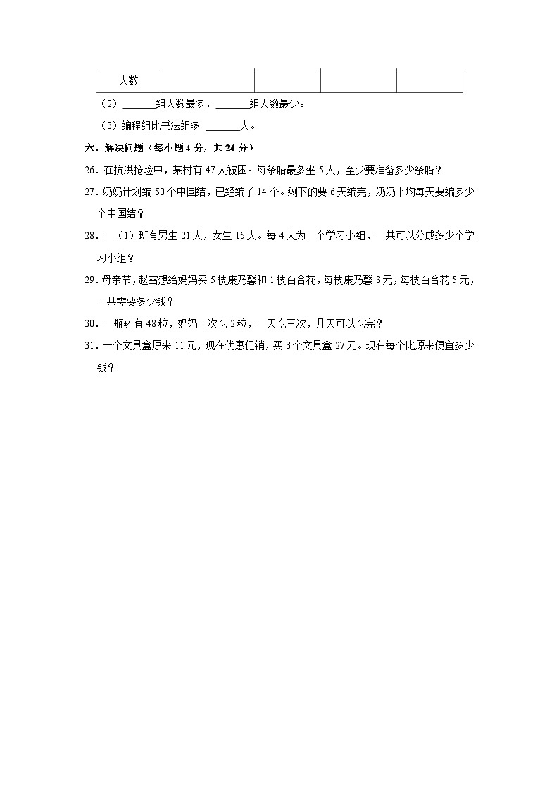 云南省玉溪市红塔区乡镇联考2022-2023学年二年级下学期期末数学试卷03