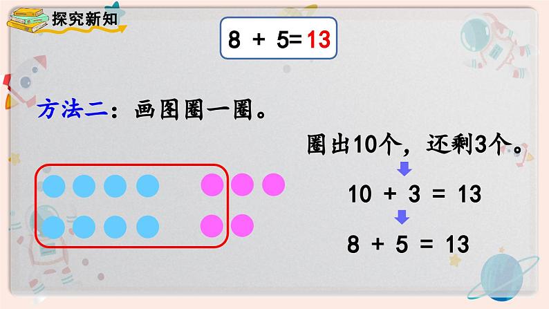 【最新教材插图】人教版小学一年级数学上册第八单元第二课时《8、7、6加几（1）》精品课件06