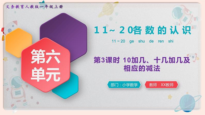 【最新教材插图】人教版小学一年级数学上册第六单元第三课时《10加几、十几加几及相应的减法》精品课件第1页