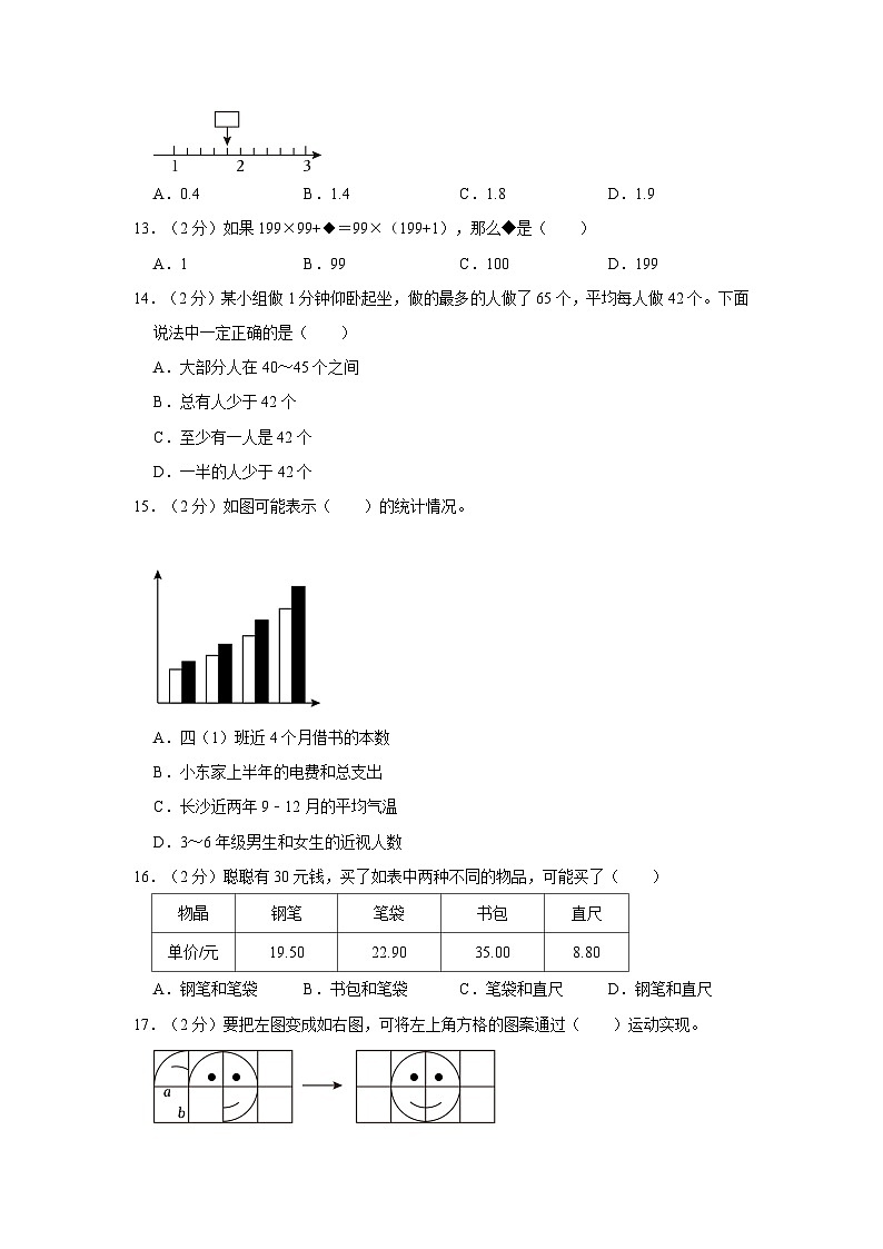 湖南省长沙市芙蓉区2022-2023学年四年级下学期期末质量调研检测数学试卷第2页