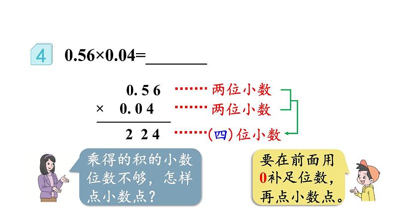 小学数学人教版五年级上册1.5 积的小数位数不够的小数乘法教学课件（2023秋新版）第4页