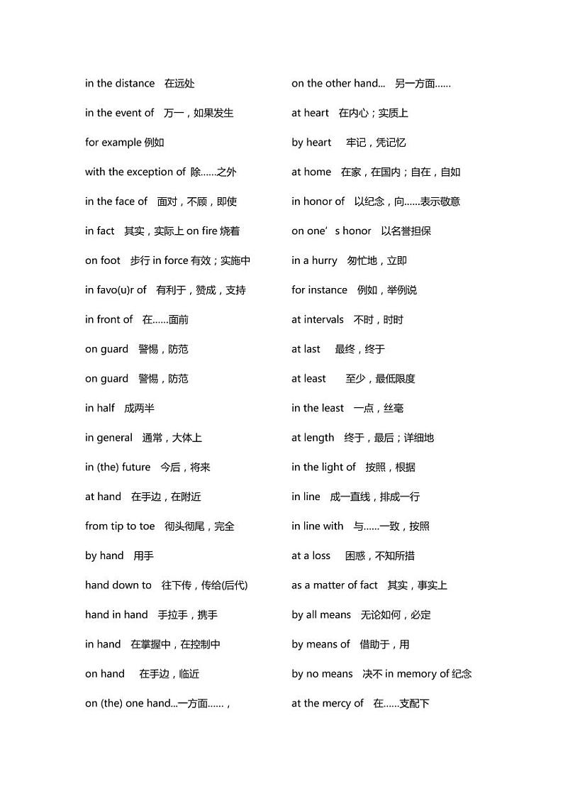剑桥五级KET、PET常用固定搭配 学案02