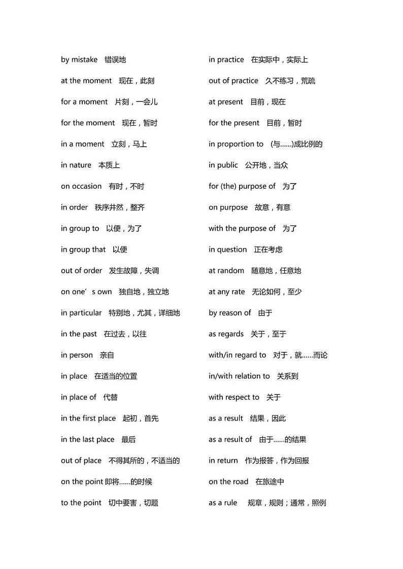 剑桥五级KET、PET常用固定搭配 学案03