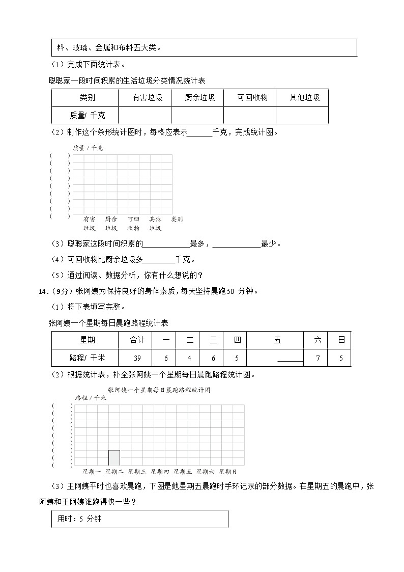 苏教版2023年数学四年级上册第四单元 统计表和条形统计图（一） 基础达标卷第3页