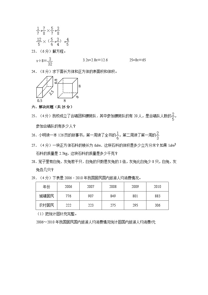2022-2023学年安徽省阜阳市太和县五年级下学期期末数学试卷（含解析）第3页