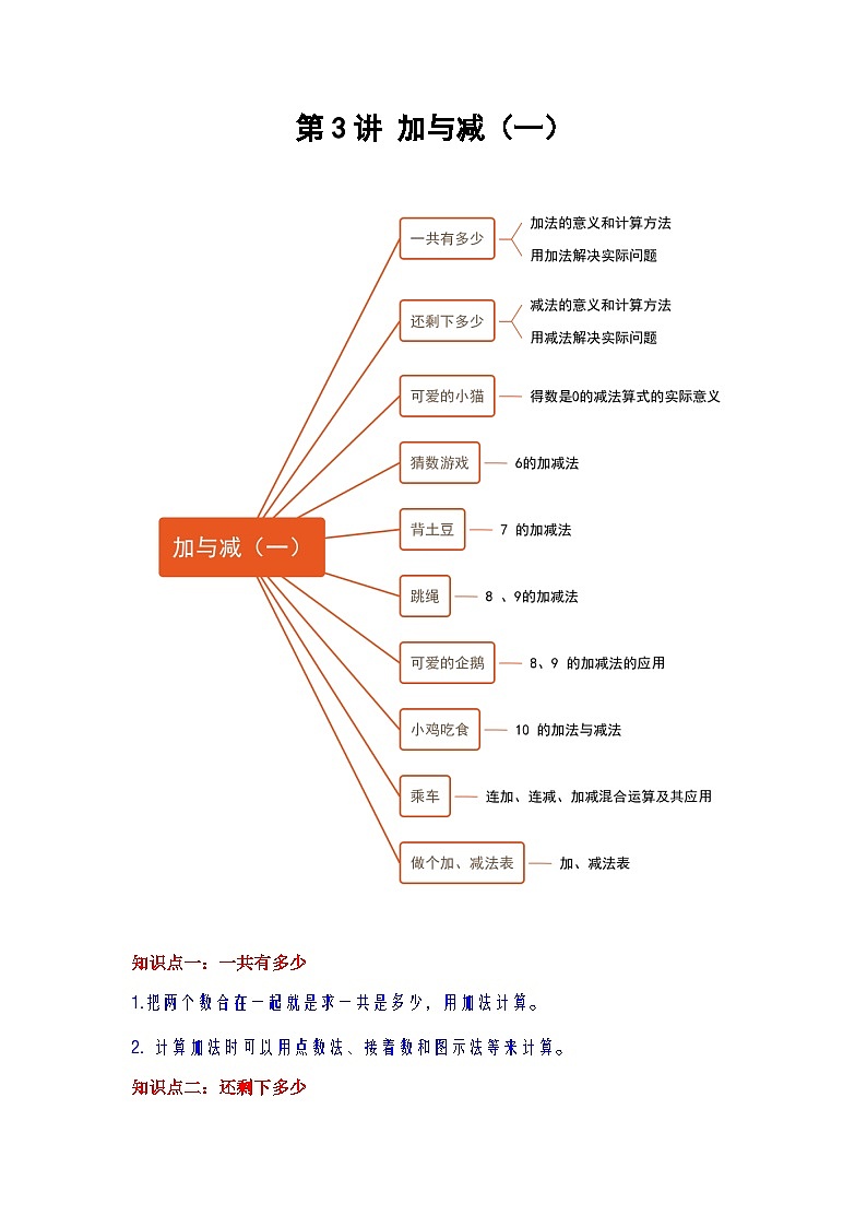 【期中复习】北师大版数学一年级上册--第3讲《加与减（一）》知识点复习讲义（原卷版+解析版）.zip01
