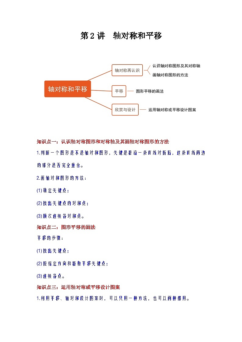 【期中专项】北师大版数学五年级上册--第2讲《轴对称和平移》知识点讲义（学生版）第1页