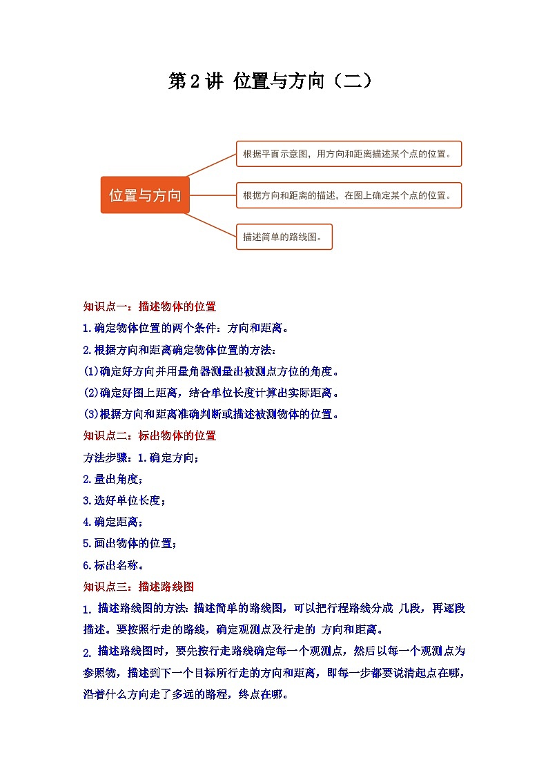 【单元复习】人教版数学六年级上册--第2讲《位置与方向（二）》知识点+考点讲义（教师版）第1页