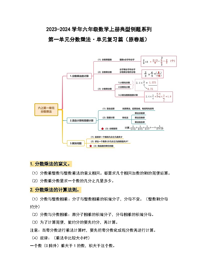 【单元复习】人教版数学六年级上册-第一单元《分数乘法》典例讲学案（原卷版）第2页
