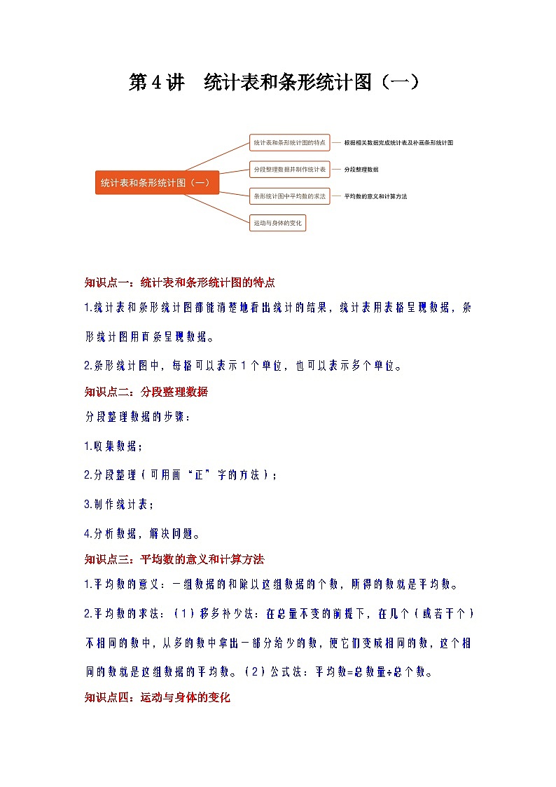 【期中复习】苏教版数学四年级上册--第4讲《统计表和条形统计图（一）》知识点讲义（教师版+学生版）.docx.zip01