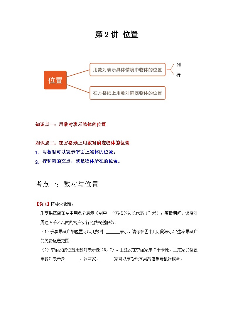【期中复习】人教版数学五年级上册--第2讲《位置》知识点+考点讲义（教师版+学生版）.zip01