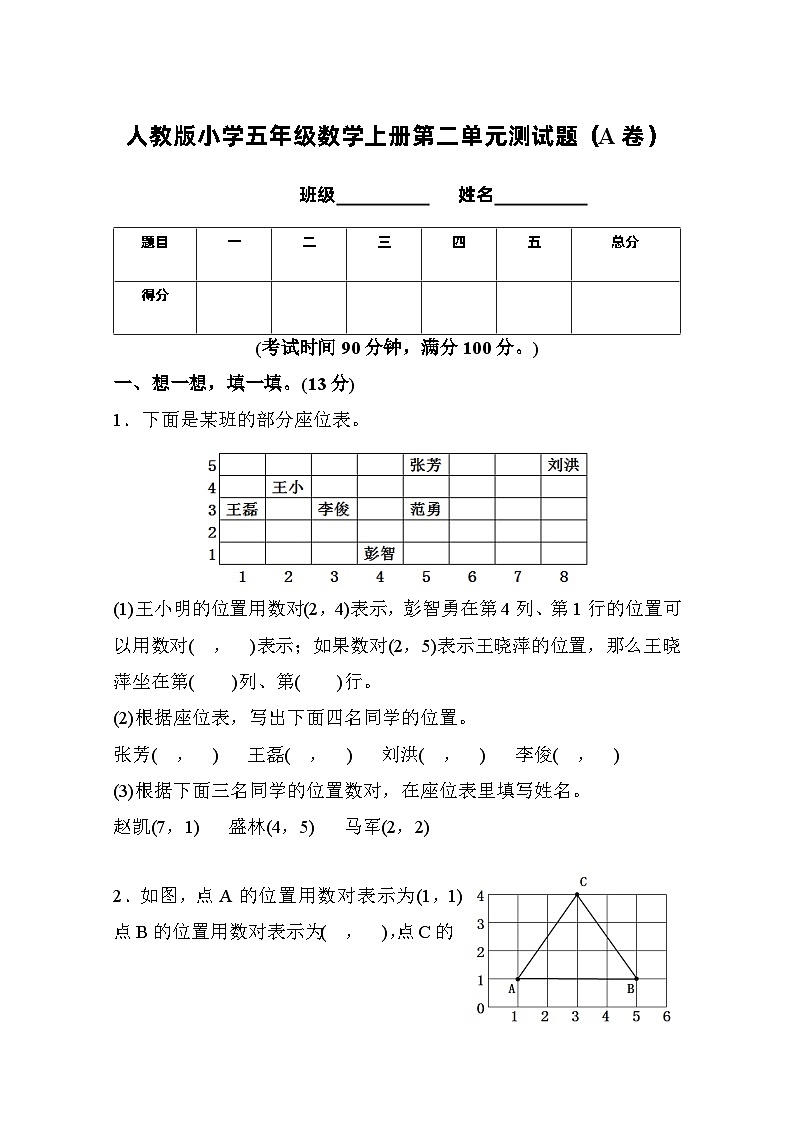 人教版五年级数学上册第2单元测试卷（A卷）01