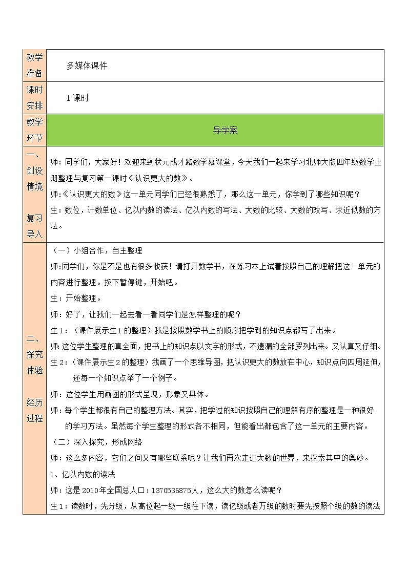 人教版四年级数学上册《整理与复习》教案02