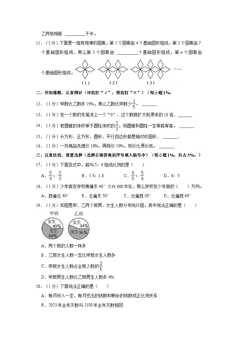 湖南省岳阳市湘阴县2022-2023学年六年级下学期期末数学试卷02