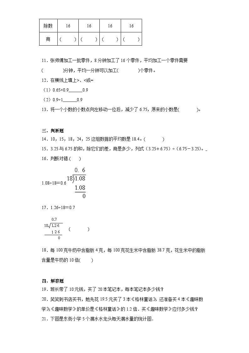 3.1除数是整数的小数除法随堂练习-人教版数学五年级上册第2页