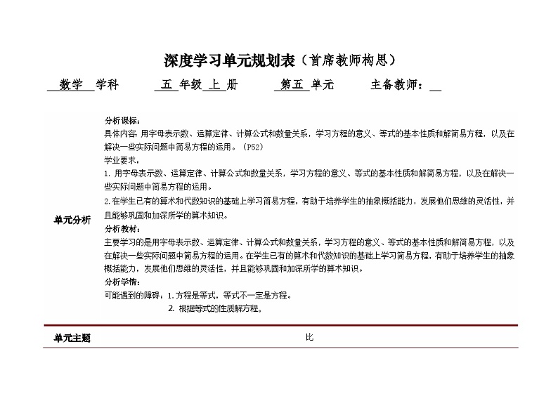 人教版五年级数学上册第五单元表集体备课教案第1页