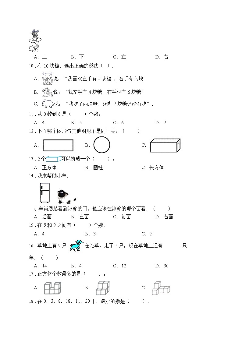 【易错专项】人教版数学一年级上册考试易错题专项集训-选择题2（含答案）02