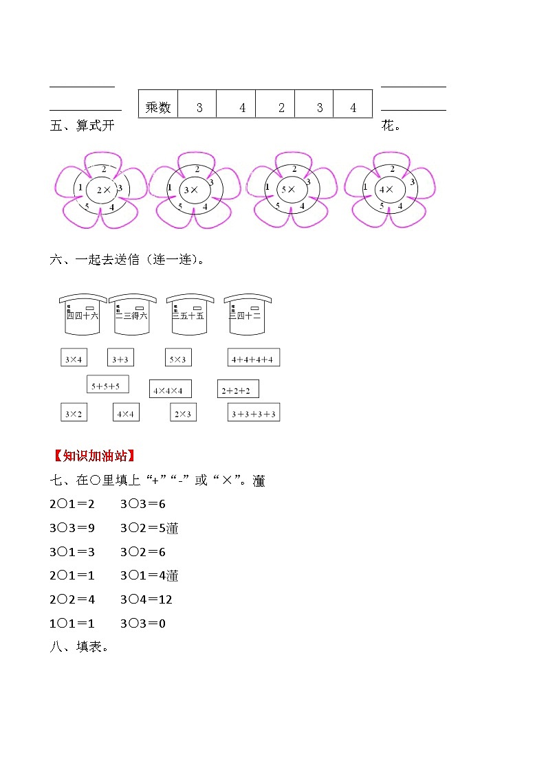 人教版二年级数学上册【课时练】二年级上册数学一课一练-四 表内乘法（一）3  2、3、4的乘法口诀（人教版，含答案）第2页
