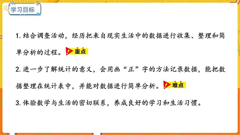 数学冀教二（上）第6单元：象形统计图和统计表 课时3 用画“正”字的方法整理数据 教学课件02