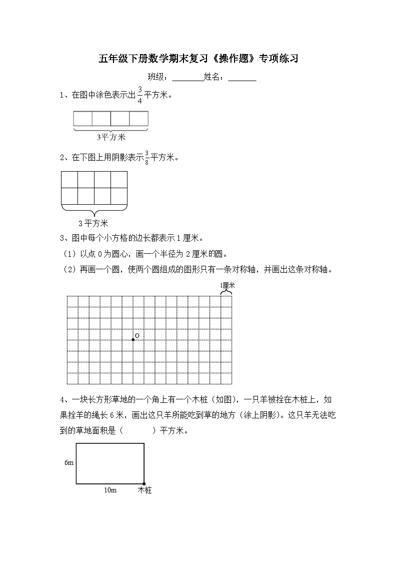 苏教版五年级下册数学期末复习《操作题》专项练习第1页