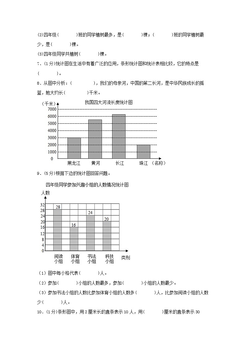 人教版四年级数学上册【单元AB卷】四年级上册数学分层训练A卷-第七单元 条形统计图（单元测试） （人教版，含答案）03