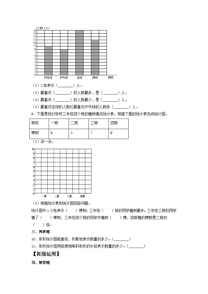 人教版四年级数学上册【分层训练】7.1 条形统计图（一）  四年级上册数学同步练习 人教版（含答案）第3页