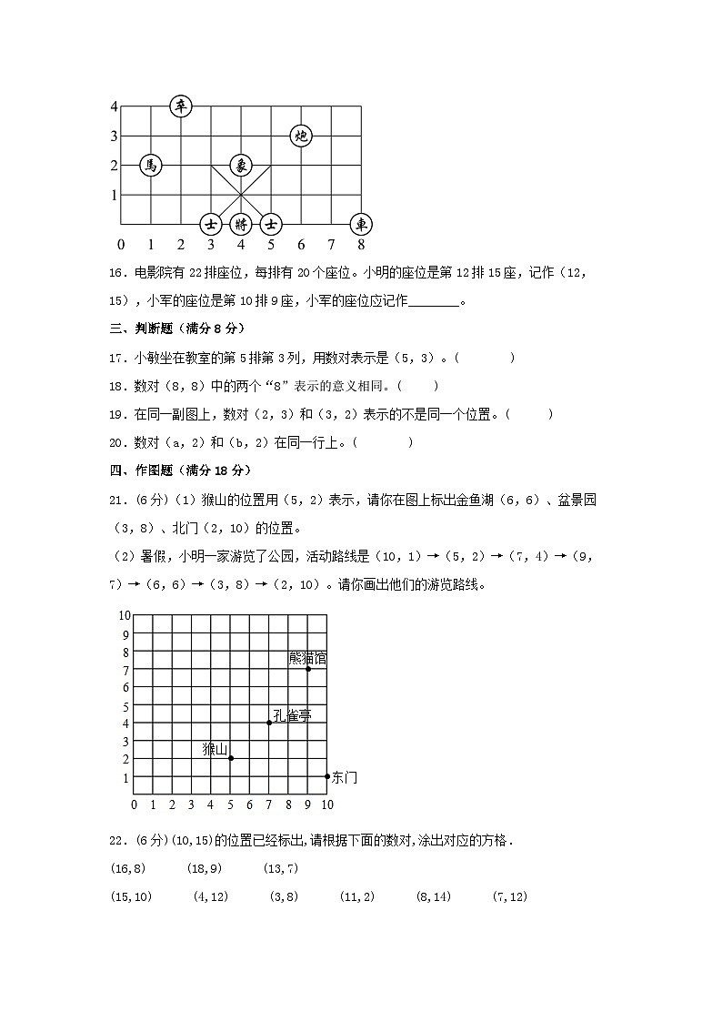 人教版五年级数学上册（全国真题练）第二单元+位置+全国各地名校真题演练（单元测试）小学数学五年级上册（人教版，含答案）第3页
