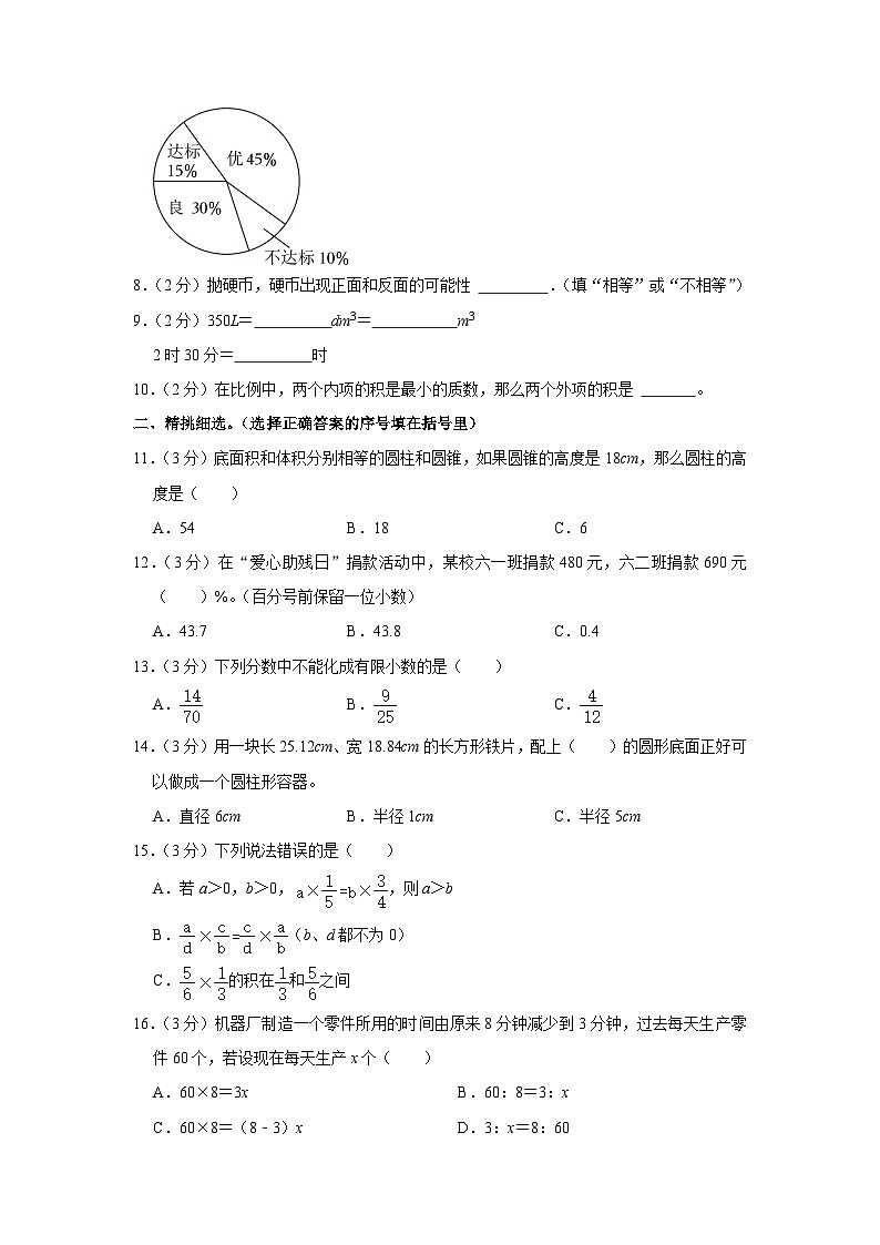 河南省周口市沈丘县2022-2023学年六年级下学期期末数学试卷第2页