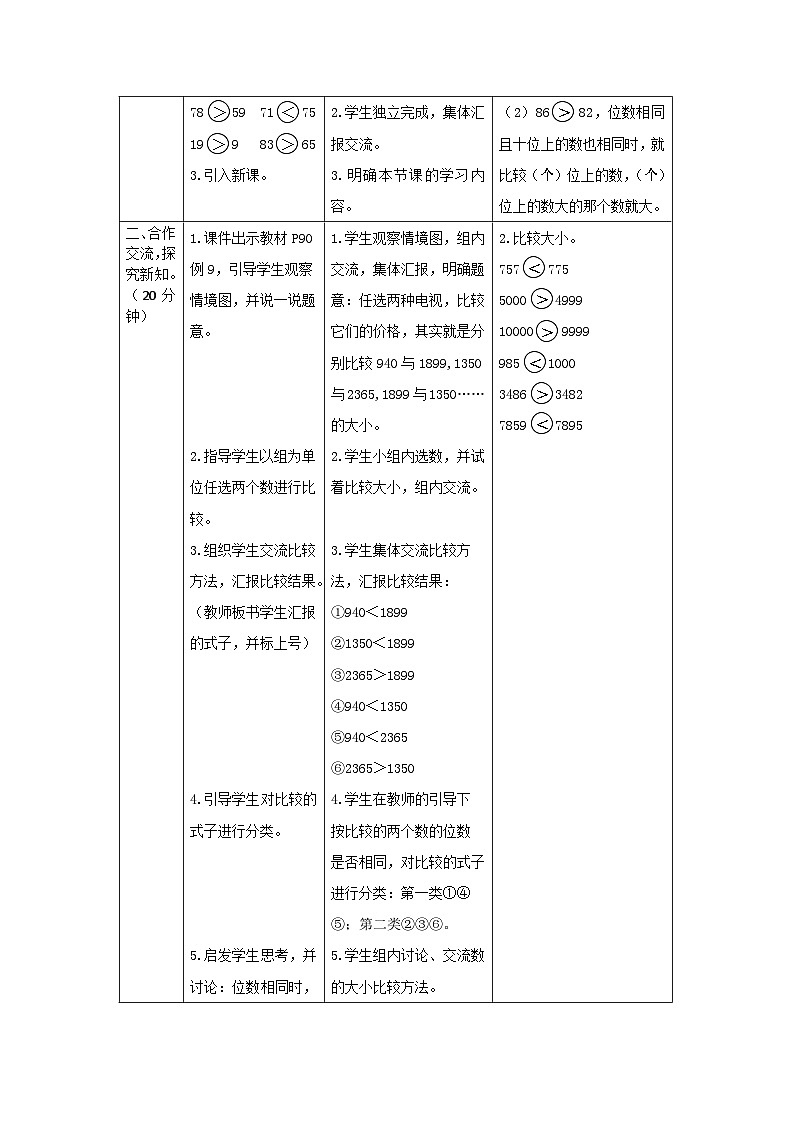 二年级下册数学教案第七单元 第6课时  万以内数的大小比较_人教新课标第2页