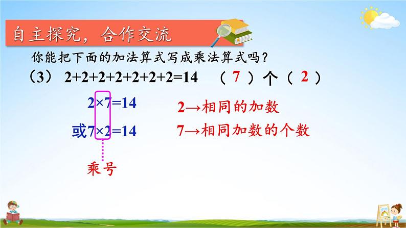 人教版二年级数学上册《4-1 第1课时 乘法的初步认识 (1)》课堂教学课件PPT公开课08