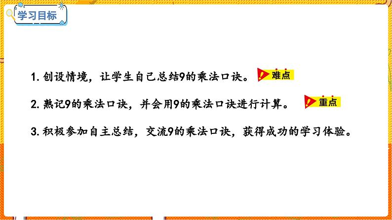 数学冀教二（上）第7单元：表内乘法和除法(二) 课时5 9的乘法口决 教学课件第2页