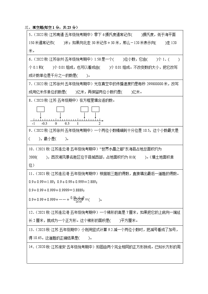 江苏省苏州市2023-2024学年五年级上学期11月期中摸底调研数学试题02