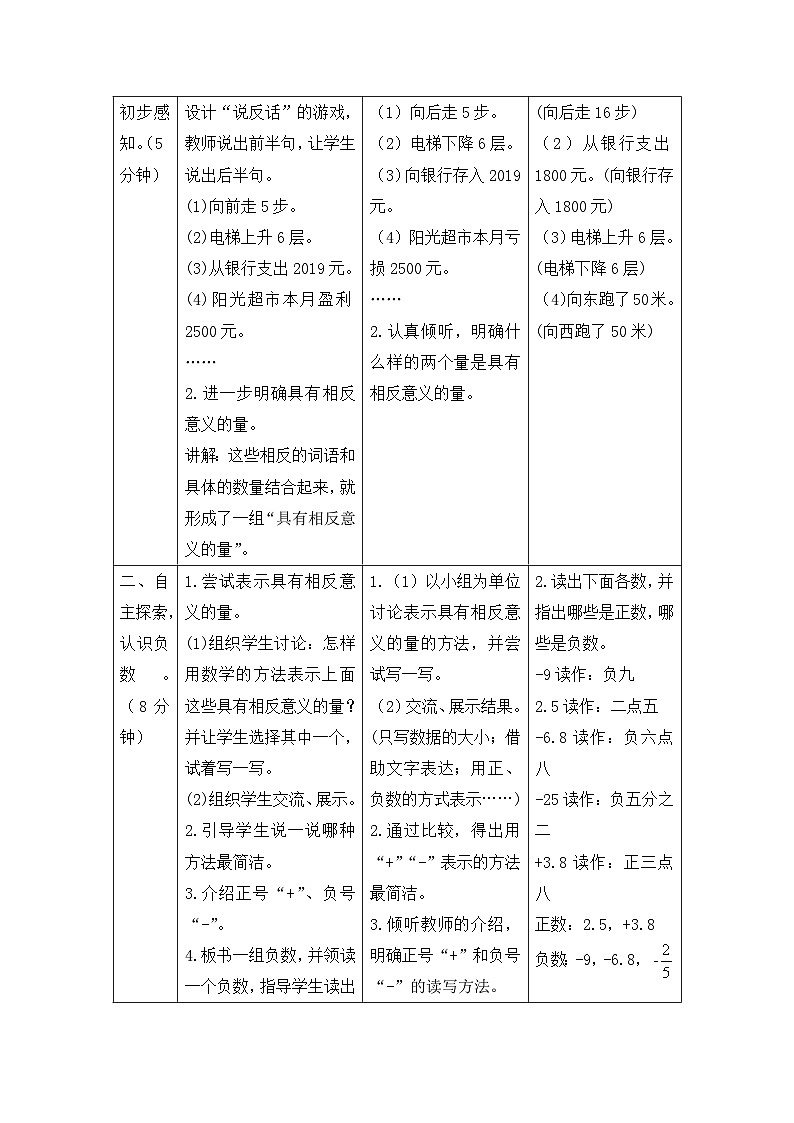 六年级下册数学教案第一单元 课时1 负数的意义和读写法_人教新课标第3页