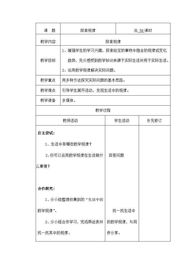 六年级下册数学教案探索规律  北师大第1页