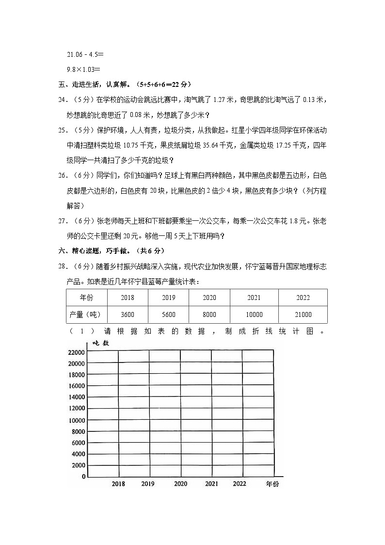 安徽省安庆市怀宁县2022-2023学年四年级下学期期末数学试卷第3页