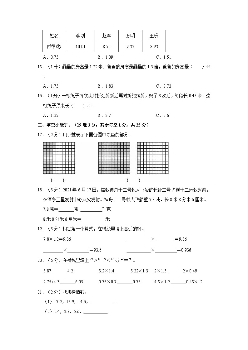 安徽省阜阳市临泉县民办学校联考2022-2023学年四年级下学期期中数学试卷第2页