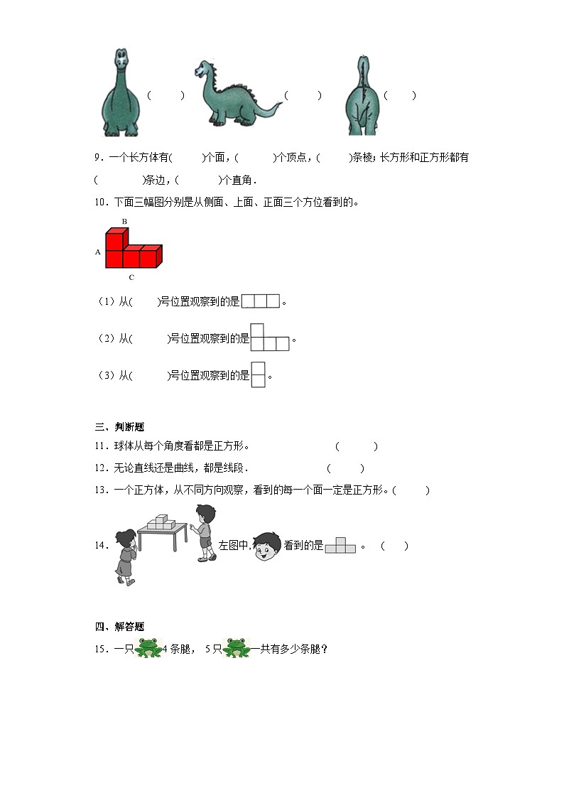 5.观察物体（一）巩固提升练-人教版数学二年级上册03